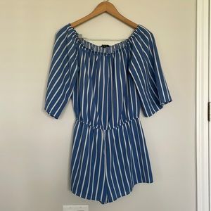 Ambiance Blue Striped Shorts Romper Sz M EUC